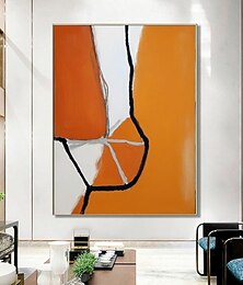 abordables -Peinture à l'huile abstraite originale minimaliste sur toile, grand art mural, blanc, orange, texture au couteau à palette, peinture moderne, décoration murale de bureau