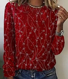 abordables -Femmes T-shirt Fleuri Graphique Abstrait Mode Occasionnel manche longue Col ras du cou Col rond Hauts Réguliers Quotidien Week-end Imprimé Noir Rouge Bleu Vert Été Printemps Automne