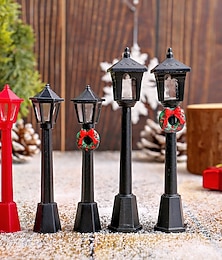 economico -Confezione da 5 mini lampioni natalizi fai da te in stile vintage, decorativi, realistici, in miniatura, ghirlanda natalizia, lampione, accessorio per scena natalizia, decorazione da tavolo