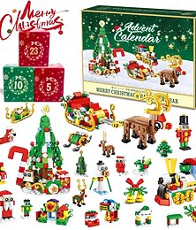 abordables -Bloques de construcción para calendario de adviento navideño para niños &Adultos, set de regalo de cuenta regresiva de 24 días con 24 mini ladrillos, incluye árbol de Navidad, reno, trineo y tren,