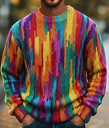 abordables -Homme Bloc de Couleur Abstrait Pull Tricots Col Rond Occasionnel Vacances Rue Quotidien Impression 3D Tricot Garder au chaud manche longue Printemps Automne Hiver Bleu Vert Multi Couleur