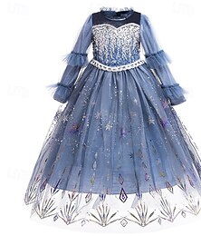 abordables -Semaine du livre 2026 : Robe Elsa La Reine des Neiges pour filles, déguisement d'Halloween, sequins floraux, robe longue bleue à manches longues, style princesse, coupe classique, automne-hiver, 4-12 ans