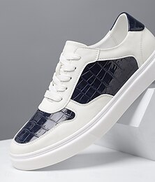 preiswerte -Herren-Sneaker in Weiß und Marineblau mit Krokodilmuster – stylisch und atmungsaktiv, perfekt für Smart Casual und Freizeitkleidung