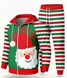 preiswerte -Weihnachten Herren Kapuzensweatshirt Trainingsanzug 2-teiliger Trainingsanzug Kordelzug Reißverschluss Gestreift Kombination Herbst Rot Leger Berufung Outdoor Leicht Mode Langarm Sport Sportkleidung