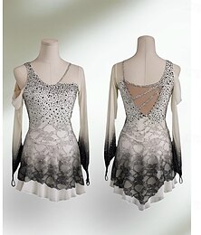 Недорогие -Платье для фигурного катания Жен. Девочки Катание на коньках Платья Черный / Белый Пэчворк Асимметричный шов Спандекс Сетка Эластичность Учебный Соревнование Одежда для фигурного катания