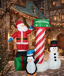 abordables -Décoration lumineuse LED gonflable représentant un bonhomme de neige, un pingouin et le Père Noël. Idéale pour l'intérieur et l'extérieur (pelouse, cour, jardin) avec éclairage LED. Convient pour une