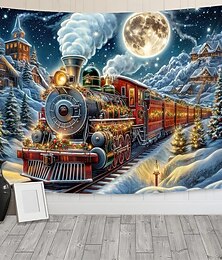 economico -Natale arazzo Striscioni Coperta Trenino buon Natale Accogliente Da serata Soggiorno Dormitorio Sfondi di ripresa Yarda Regalo Arredamento per la casa