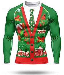 お買い得  -クリスマス 男性用 コンプレッション・シャツ ランニングTシャツ 長袖 Tシャツ 速乾性 ビデオ圧縮 パワーフレックス 吸汗性 ジムトレーニング アクティブトレーニング 運動 スポーツウェア アクティブウェア ルビーレッド グリーン