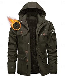 abordables -Homme 1776 Veste en Polaire Veste Cargo Coupe-vent Chaleur Thermique Occasionnel Militaire Extérieur Camping & Randonnée Broderie Capuche détachable À capuche Hiver Col montant manche longue Noir