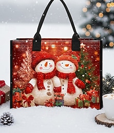 abordables -Sac fourre-tout imprimé bonhomme de neige de Noël pour femme, sac à bandoulière en toile grande capacité, sac à main pour cadeaux de vacances d'hiver pour femmes