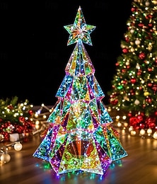 olcso -prizmás irizáló karácsonyfa, prizmás led fények karácsonyi dekoráció csillagfigurával színes éjszakai fény ajándékok nőknek férfiaknak, kültéri beltéri
