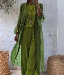 abordables -Femmes Ensembles de Pantalons Haut boléro manche longue Col ras du cou Couleur Unie Mode Streetwear Occasionnel Quotidien Extérieur Vert Printemps Coupe Ample