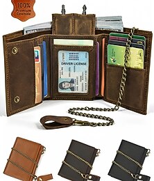 abordables -Portefeuille en cuir véritable pour homme avec fente pour clé et chaîne, porte-cartes vintage à deux volets, porte-monnaie multifonctionnel pour un usage quotidien et en voyage
