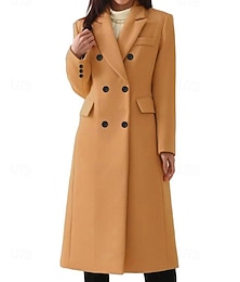 preiswerte -Damen Wintermantel Mantel Warm Bequem Tasche Knöpfe Lässig Einfach Urlaub Alltagskleidung Ausgehen Lang Umlegekragen Normale Passform Langarm Oberbekleidung Wein Blau Braun Herbst Winter