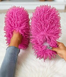 preiswerte -Flauschige rosa Kunstfell-Hausschuhe für Damen mit kuscheligem Plüschfutter, flauschige Winterhausschuhe für warme Füße &Komfort, lustiger Statement-Stil für Zuhause, Lounge &Urlaubsentspannung