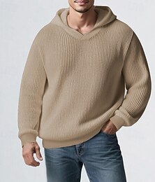 abordables -Hombre Pulóveres Suéter de punto suéter con capucha Estriado Tejer Tops regulares De Punto Ajustado Plano Con Capucha Prendas de punto Moderno Casual Ropa Cotidiana Ropa Otoño invierno Negro Caqui M