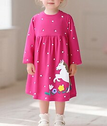 olcso -Gyerekek Lány Ruha Karácsony Egyszarvú Hosszú ujj Szabadtéri Karácsonyi ajándékok Kollázs Divat aranyos stílus Poliészter Térdig érő A vonalú ruha Tavasz Ősz 4 év + Arcpír rózsaszín