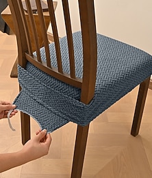 abordables -Housses de siège pour salle à manger, motif jacquard élastique à rayures et carreaux, housse de tabouret double élastique avec boucle et languette, housse de coussin de chaise antidérapante, ensemble