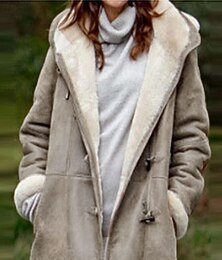 abordables -Mujer Chaqueta de lana Abrigo de peluche Chaqueta con capucha Mantiene abrigado Transpirable Bolsillo Forrado con Lana Casual Plano Vacaciones Calle Ropa Cotidiana Noche Botonadura Simple Regular