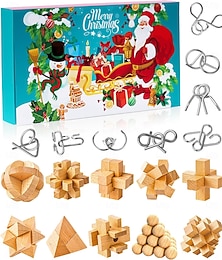 billige -Hjernetrim-adventskalender 2025 for barn - 24 dager med julekalender med nedtelling til 3D-metall og tre-puslespill - hjerne-, IQ-, logikk- og håndholdte løsningsspill for gutter, jenter og