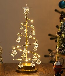 baratos -Luz de Árvore de Natal Luz Noturna de Árvore de Natal a Bateria Abajur Espiral de Cristal de Acrílico com Luz Estrela  Base de Metal Decoração de Natal para Quarto Mesa Interior