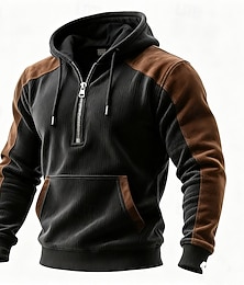 abordables -Homme Sweat à capuche Sweat à capuche quart zippé Sweat à capuche en polaire Sweat à capuche doublé en polaire Tricot côtelé Noir À capuche Uni Patchwork Bloc de Couleur Sport & Loisir Occasionnel