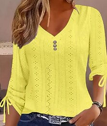economico -Per donna Blusa Semplice Moderno Casual Manica Lunga Scollo a V Top Regolari Quotidiano Ferie Bottoni Nero Bianco Giallo Rosa Blu Primavera Autunno