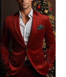 voordelige -Heren kerst casual feest fluwelen pakken inkeping revers geel rood kerst mode effen gekleurd op maat 2-delig enkelrijs tweeknops