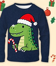 billiga -Jul Pojkar 3D Grafisk Dinosaurie T-shirt Långärmad Vår Höst Mode Grundläggande Barn 4-12 år Rund hals Utomhus Ledigt Dagligen Normal