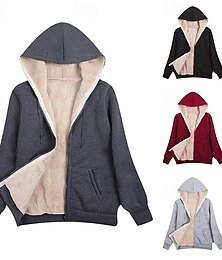 preiswerte -Damen Fleecejacke Sherpa-Jacke Bequem Atmungsaktiv Reißverschluss Tasche Lässig Einfach Urlaub Straße Lässig Alltagskleidung Reisverschluss Regulär Mit Kapuze Normale Passform Langarm Oberbekleidung