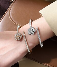 abordables -Bracelet Jonc Le style rétro Classique Cristal Forme de Fleur ancien Mode Tendance Bracelet Bijoux Argent Doré Rond pour Mariage Soirée Fiançailles Bal de promo