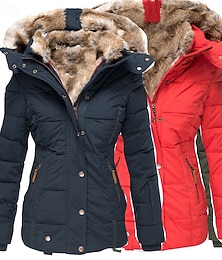preiswerte -Damen Wintermantel Parka Warm Bequem Reißverschluss Tasche Lässig Einfach Outdoor Urlaub Ausgehen Wochenende Lang Mit Kapuze Normale Passform Langarm Oberbekleidung Schwarz Rosa Rote Herbst Winter
