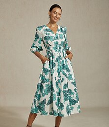 abordables -Robe longue femme bleu sarcelle vert imprimé floral effet lin vacances décontracté quotidien printemps été
