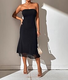 olcso -Női Midi ruha Koktélruha Hüvelyruha Elegáns Divat Modern Parti Különleges alkalom Estély Normál Sima Ujjatlan Pánt nélküli Fekete Tavasz Ősz Tél