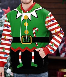 preiswerte -Weihnachten Kapuzensweatshirt Elf Fronttasche Grafik Neuartige Komisch für Paar Herren Damen Erwachsene 3D-Druck  für Weihnachten Karneval Neujahr Party