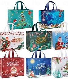 preiswerte -8-teilige multifunktionale Weihnachtstüten aus Vliesstoff zum Verpacken von Geschenken und Einkäufen – Leckerli-Tüten mit Griffen für Weihnachtspartys