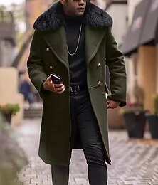 preiswerte -Herren Mantel Parka Kunstpelz-Mantel Langer Trenchcoat Regenmantel Lässig Herbst Winter Polyester Oberbekleidung Bekleidung Klassisch Formell Einfach Fellbesatz Reverskragen mit Schlitz