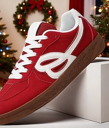 preiswerte -Rote Retro-Schnürsneaker für Herren mit weißen Seitenstreifen, bequeme Freizeit-Laufschuhe für Streetwear, Reisen und Alltagsmode