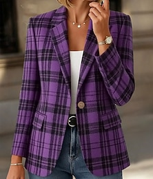 halpa -Naisten Bleiseri Pidä lämpimänä Mukava Tasku Napit Painettu Päivittäin Vapaa-aika Skottiruutukuvio Muodollinen Toimisto Kausaliteetti Yksirivinen Normaali Lovikäänne Normaali Pitkähihainen