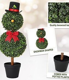 economico -Topiaria a forma di pupazzo di neve di Natale da 30'', vaso per albero a forma di pupazzo di neve artificiale con fiocco rosso, cappello di Babbo Natale, topiarie in legno di bosso per decorazioni