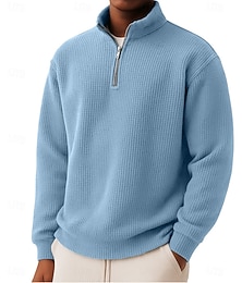 economico -Per uomo Magliette Polo a Nido d'Ape Polo con zip Sport all'Aperto Casuale Colletto Mao Con cerniera Manica Lunga Moda Moderno Tinta unica Testurizzato Lavorato a maglia Primavera & Autunno Tutte le