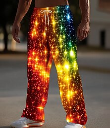 voordelige -Kerstmis Voor heren Sprankelende glitter Kerstverlichting Broeken Vrijetijdsbroek Medium Taille Trekkoord elastische taille Casual Buiten Feestdagen Broek met rechte pijpen Lente Herfst 3D-afdrukken