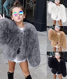 economico -Bambini Ragazze Cappotto in Pelliccia Sintetica Tinta unica Moda Scuola Cappotto Capispalla Dai 4 anni in su Autunno Nero Bianco Cammello