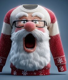 abordables -Pull de Noël moche Homme Père Noël Impression 3D Pull Tricots Col Rond Occasionnel Extérieur Cadeaux de Noël Vacances Garder au chaud manche longue Automne Hiver Rouge Vert