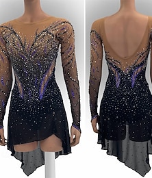 halpa -Taitoluistelupuku Naisten Tyttöjen Luistimet Hameet Musta Tilkkutäkki Avoin selkä Spandex Silmukka Erittäin elastinen Kouluts Ammattilainen Kilpailu Luisteluasu Klassinen Kristalli / Strassi