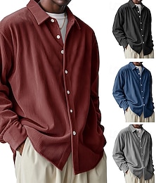 preiswerte -Herren Hemd Freizeithemd Cordhemd Knopfhemd Schwarz Weiß Wein Marineblau Himmelblau Langarm Umlegekragen Outdoor Party Bekleidung Weihnachten Elegant Vintage Lässig