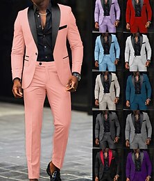 رخيصةأون -رجالي بليزر + بنطلون رسمي سترة الدعاوى عمل حفلة كوكتيل حفلة الزفاف 2 قطعتين موضة كاجوال الربيع الخريف بوليستر ألوان متناوبة جيب Buttons مريح صدر فردي سترة رياضية رمادي داكن أسود أبيض أحمر غامق