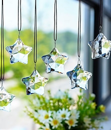cheap -6Pcs Glass Christmas Ornaments Clear Faceted Glass Star Hanging Decorations for Centerpieces Sun Light Catcher Crystal Ornaments for Christmas Tree Windows Chandelier Wedding New Year Party Supplies