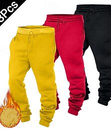 abordables -Paquets multiples 3 pièces Homme Rouge + Violet + Jaune Joggings Joggeurs Pantalon en polaire Cordon de serrage Taille Élastique Uni Vacances Tenue quotidienne Polyester Automne
