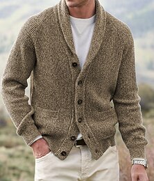 preiswerte -Herren Pullover Strickjacke Gerippt Stricken Normale Oberteile Gestrickt Einfach Schalkragen Urlaub Mode Lässig Alltagskleidung Bekleidung Winter Frühling & Herbst Schwarz Marineblau M L XL
